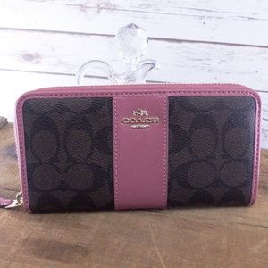 Coach Signature Brown Rouge Zip Around Wallet NWT